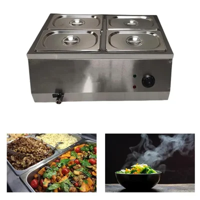 Heavy Duty Stainless Steel 4 Pans Electric Bain Marie, 1.5KW